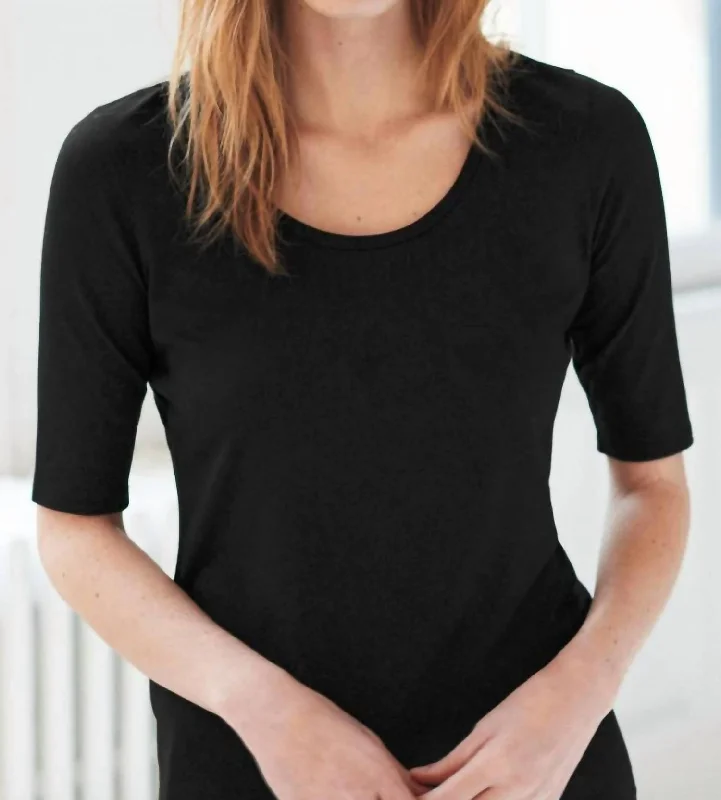 Buy More, Save More Elbow Sleeve Scoop Neck Top In Black