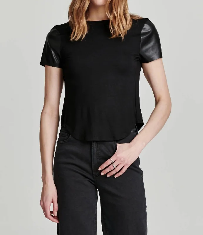 Buy Now Elodie Mixed Media Short Sleeve Top In Black