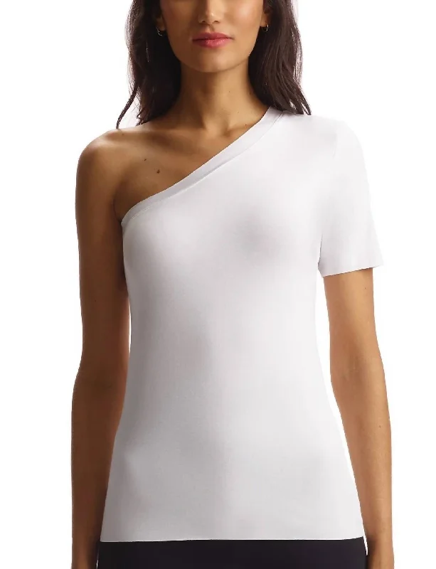 Super Sale Essential Cotton One-Shoulder Tee In White