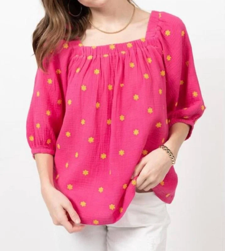 Deal Explosion Eyelet Gauze Top In Pink