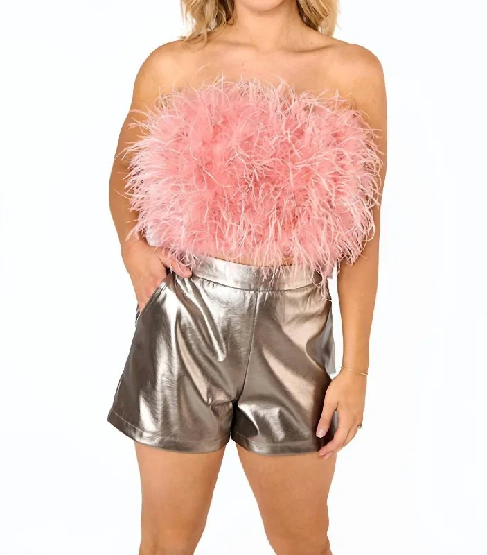 Customer Appreciation Sale Fancy Strapless Feather Crop Top In Rose Gold