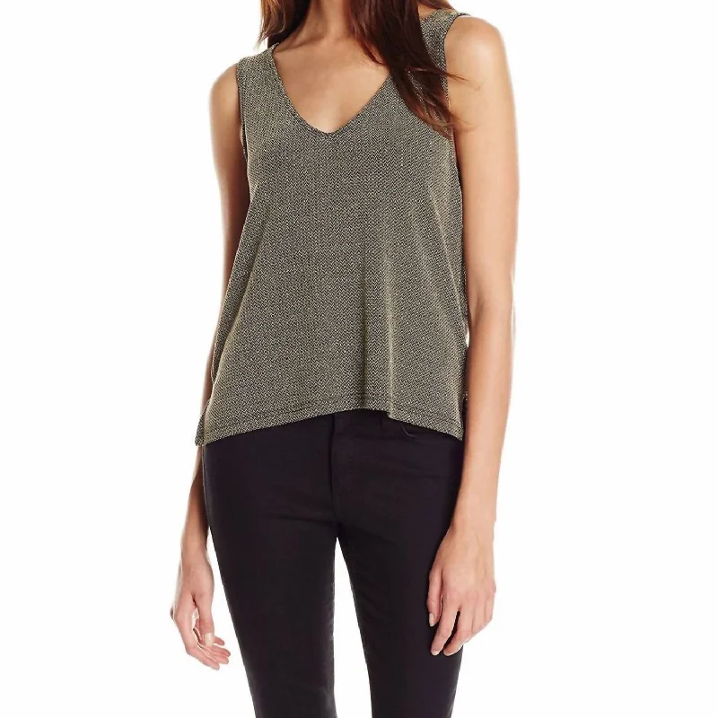 One-DAY Sale Fifth Avenue V-Neck Tank In Gold Lurex Metallic/grey