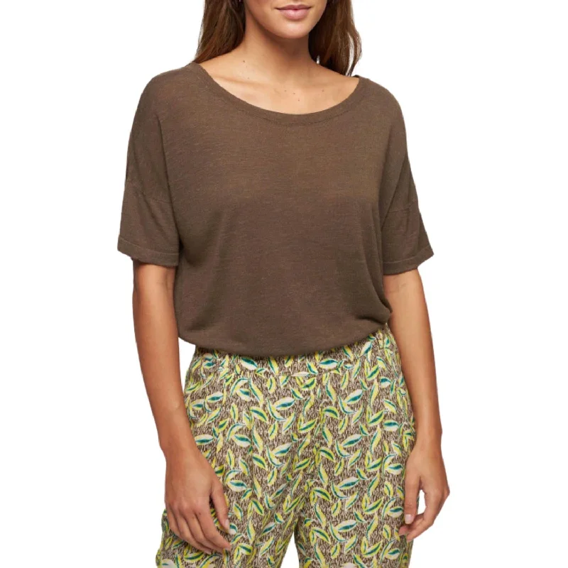 Sale Event Flamed Linen Button Back T-Shirt In Kaki