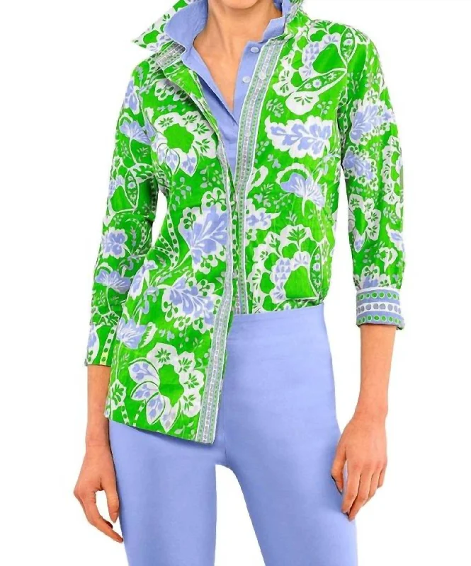 Extra Savings Flora Shirt In Kelly/periwinkle