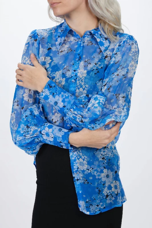 Major Savings Floral Motif Blouse In Blue Floral