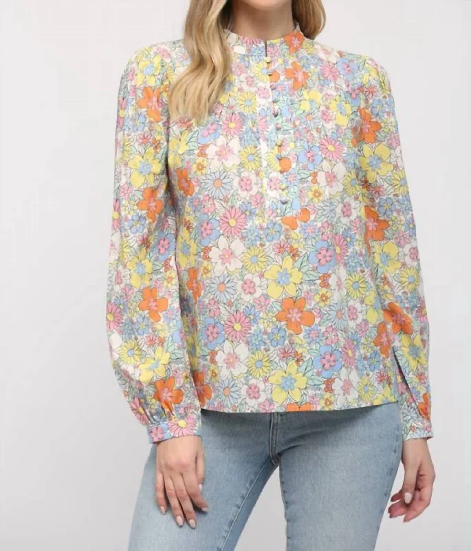 Deal Mania Floral Pintuck Shirt In Multicolor