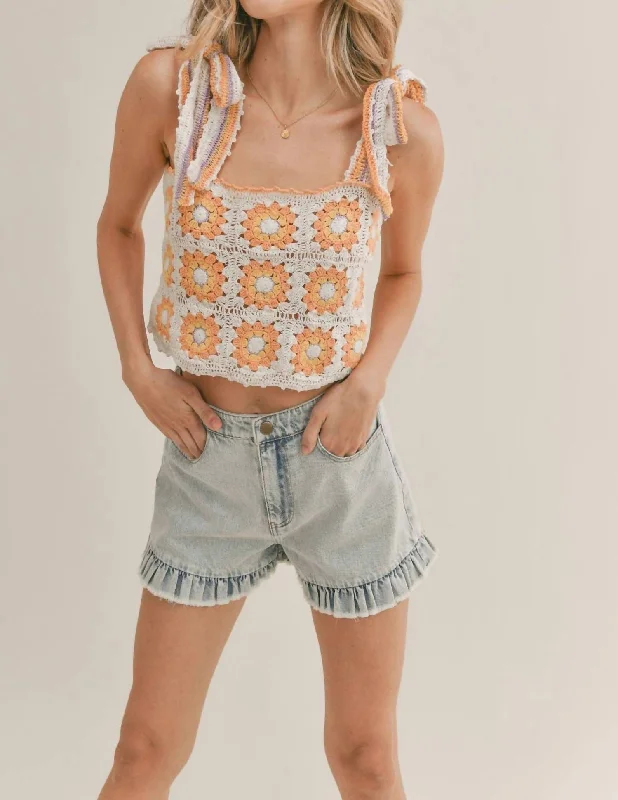 Exclusive Savings Flower Babe Crochet Top In Ivory Multi