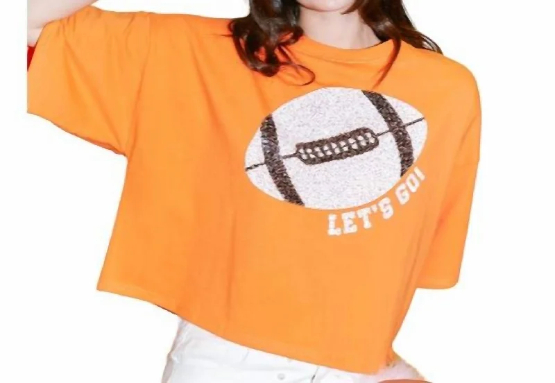 Amazing Deals Football Sequin Patch Crop Tee In Orange