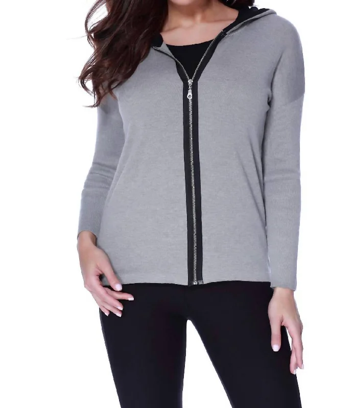 Savings Galore Frenchie Love Hooded Caridgan In Gray Multi