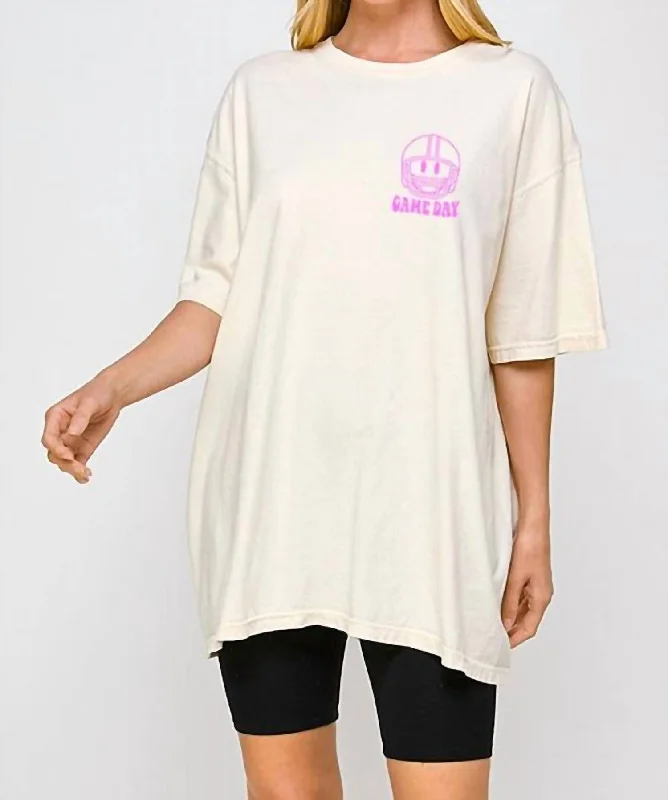 Final Markdown Game Day Graphic Oversized Tee In Beige