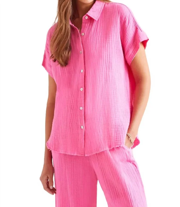 Weekend Special Gauze Button-Up Shirt In Hot Pink