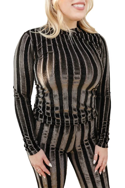 Buy Now Glitter Velvet Top In Black/white Stripes