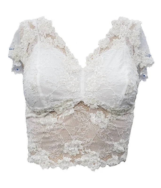 Friends and Family Sale Grace Lace Hand Beaded Cami With Sleeves In Pearl