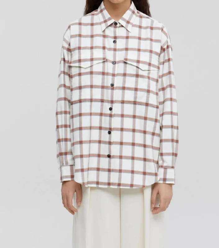 Savings Galore Graphic Check Blouse In Ivory