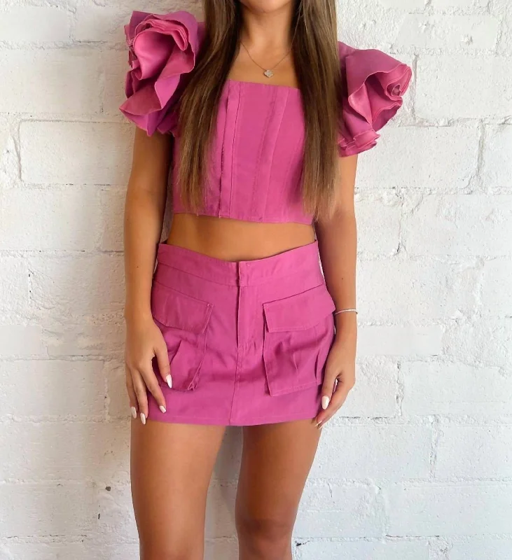 Don’t Miss Out Hailey Flutter Sleeve Top In Pink