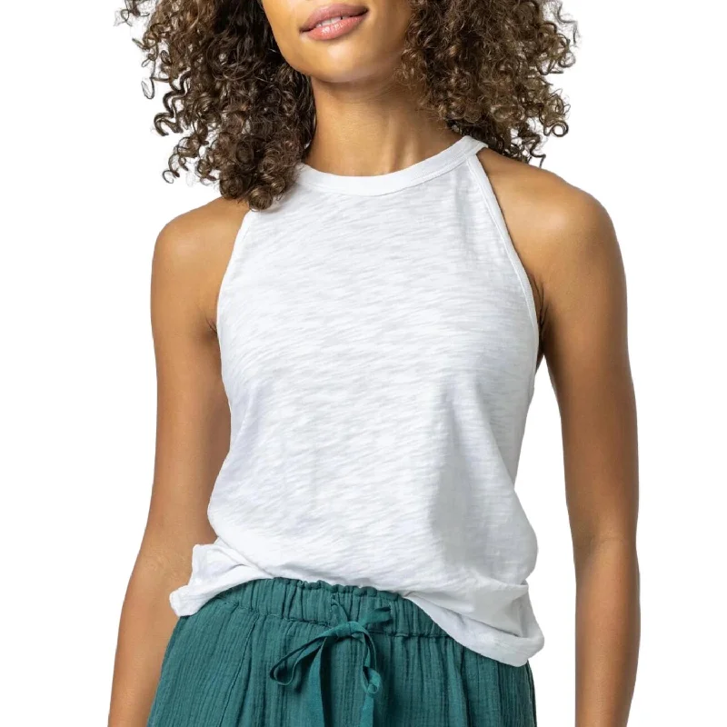 Act Fast Halter Crewneck Tank Top In White