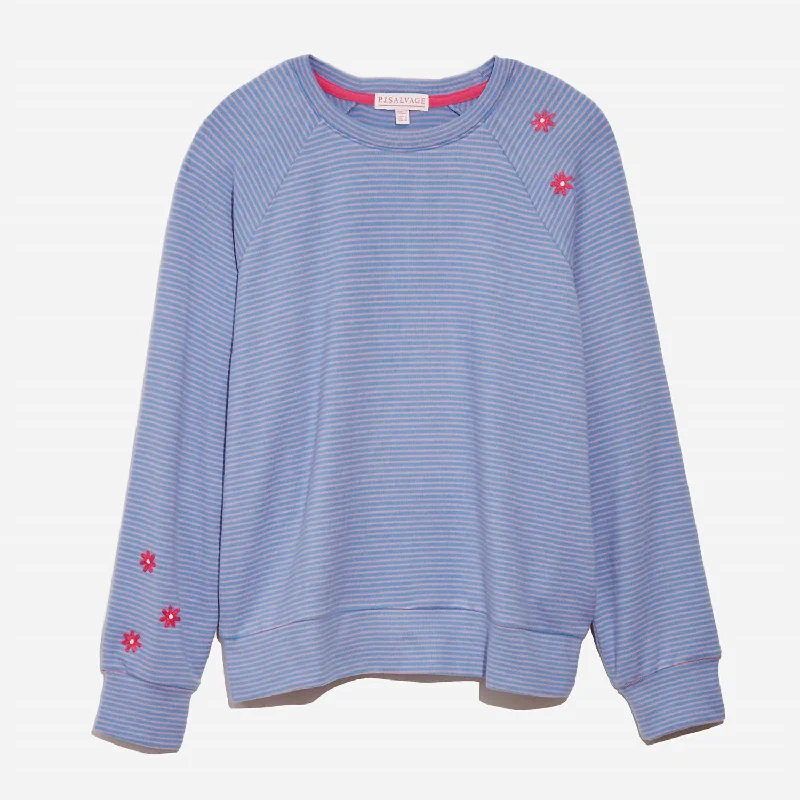 Extra Savings Happy Stripe Long Sleeve Top In Glacier Blue