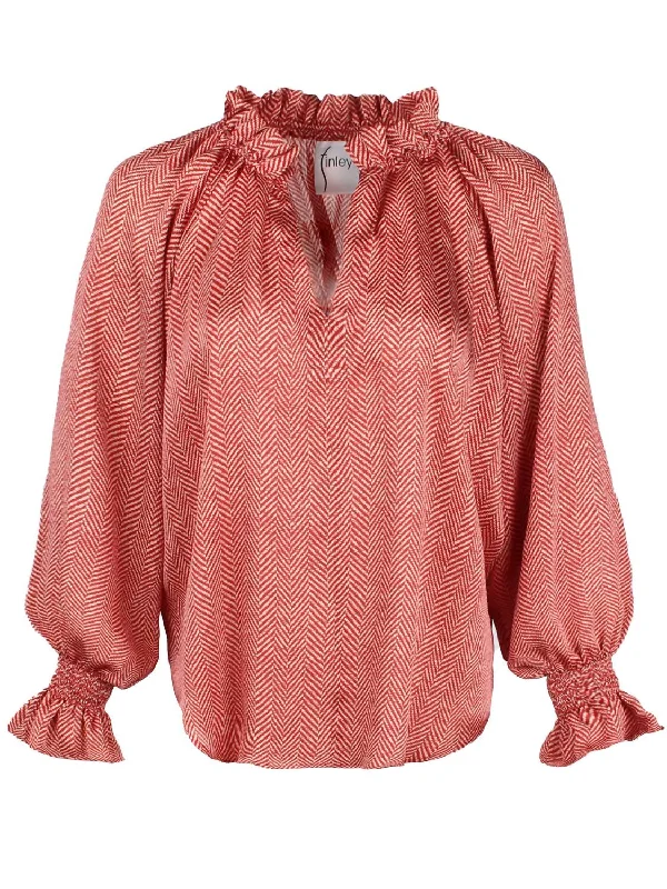 Price Blitz Herringbone Candace Top In Red/cream