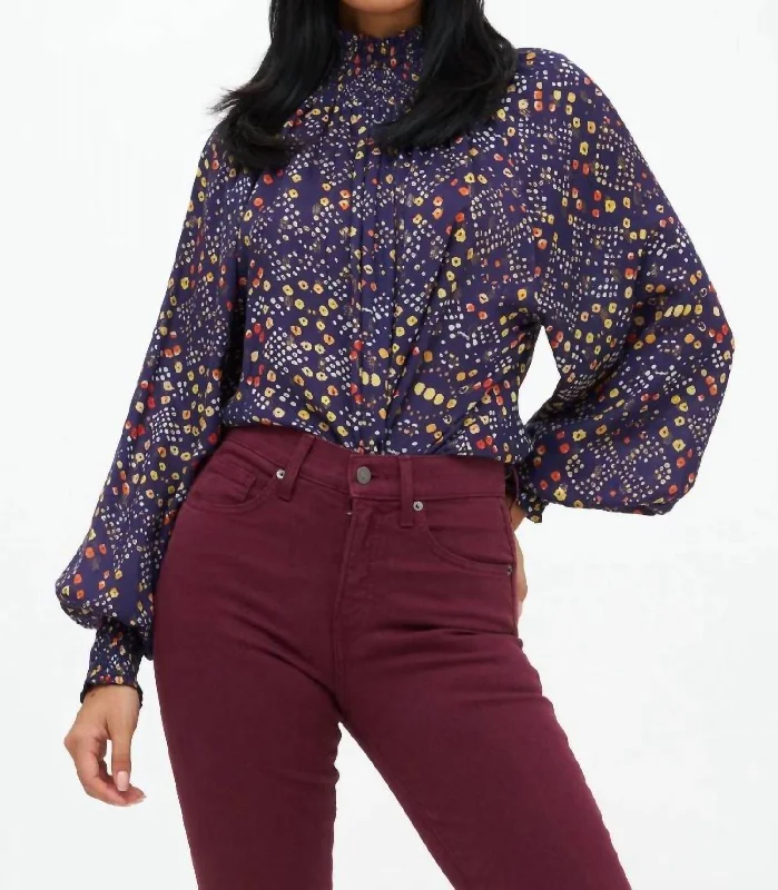 Flash Sale High Neck Blouse In Shibori Indigo