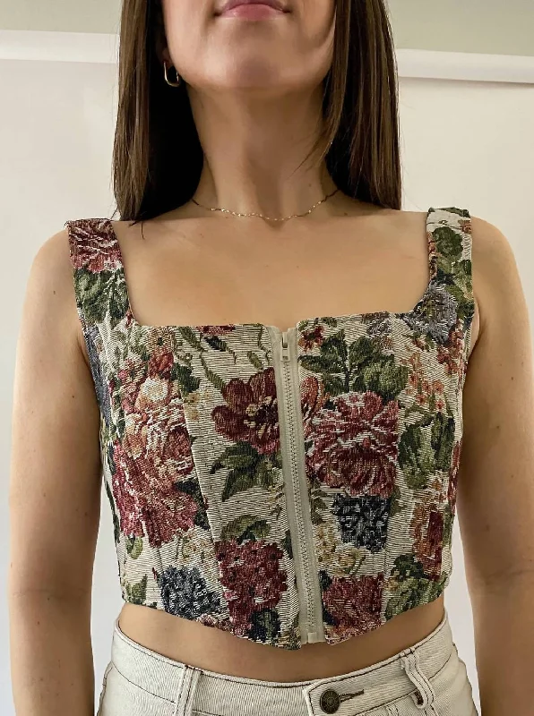 Online Only Jacquard Zip Corset In Floral