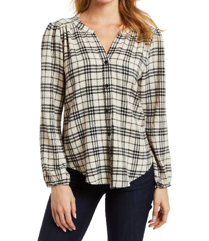 Savings Bonanza Jalen Plaid Blouse In Cream