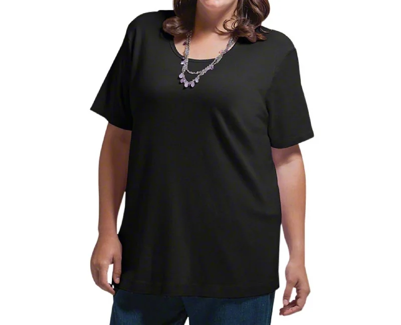 Great Deals Jersey U-Neck Short Sleeve Tee - Plus In Black