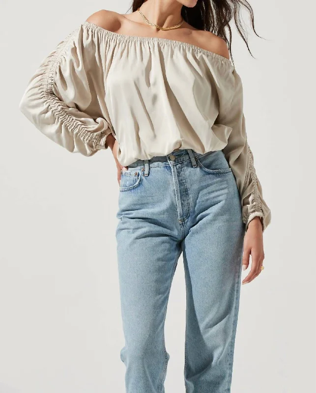 Last Chance Jessen Off Shoulder Long Sleeve Top In Bone