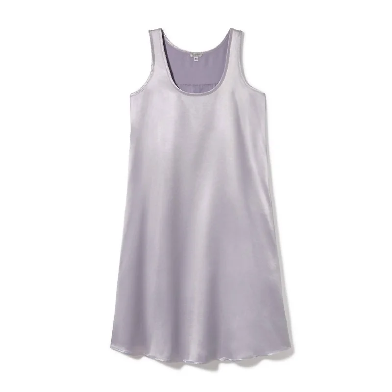 Instant Savings Jessica Satin Knee Length Gown With Pleated Back In Lavender