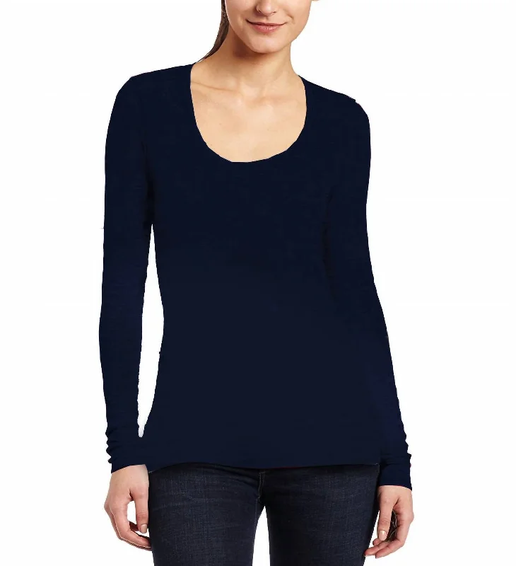Deal of the Week Jessica U-Neck Long Sleeve Shirt In Night Iris Blue