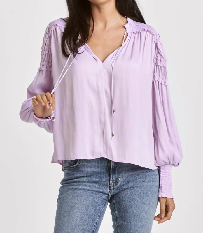Referral Discount Jolene Long Sleeve Smocked Blouse In Purple