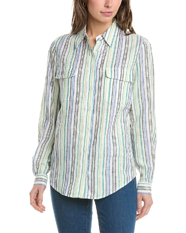 TIME-Limited Offer Jones New York Slim Fit Utility Stripe Linen-Blend Shirt