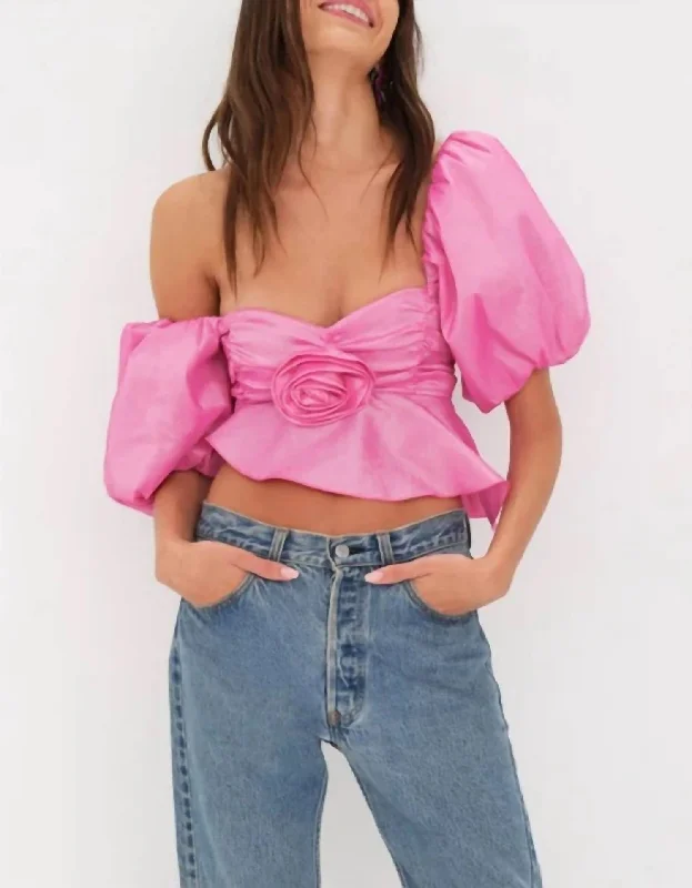 Super Deal Judith Crop Blouse In Pink