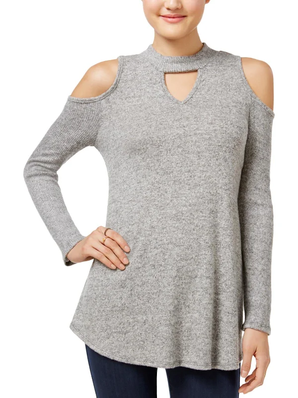 Super Bargain Juniors Womens Fuzzy Key-Hole Tunic Top