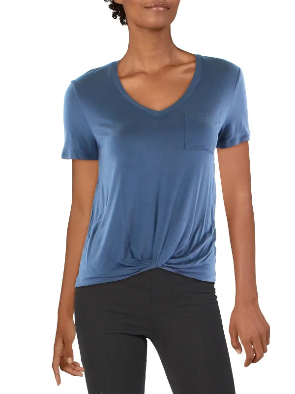 Price Break Juniors Womens V Neck Knot Front T-Shirt