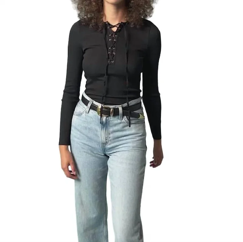 Super Savings Kaia Lace Up Tee In Jet Black