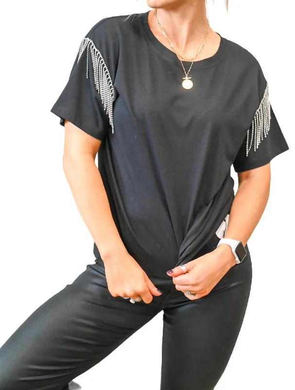 Deal Zone Kaycee Rhinestone Fringe Top In Black