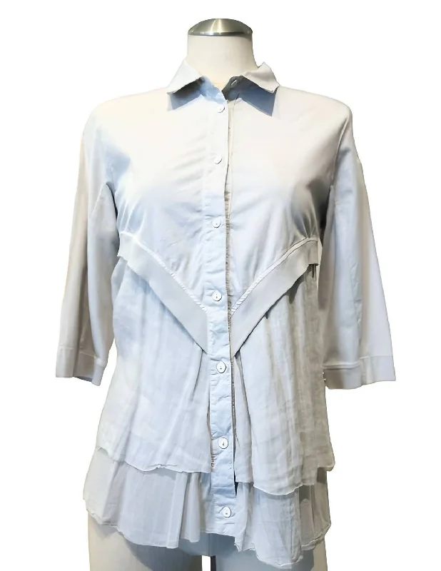 Year-End Sale Knit V Ruffle Top In Grey