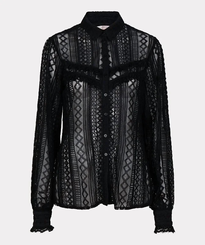 Great Deals Lace Puff Sleeve Blouse In Black