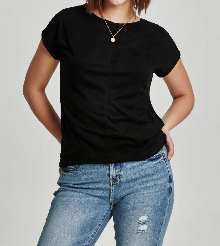 Super Bargain Lacey Short Sleeve Dolman Top In Black