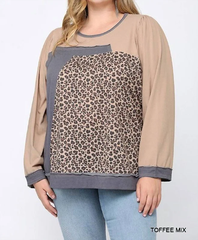 New Markdowns Leopard Color Block Loose Fit Top In Toffee Mix