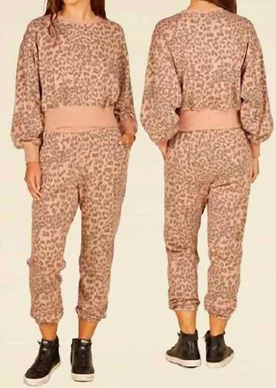 Blowout Sale Leopard Crew Neck Crop Top In Mocha