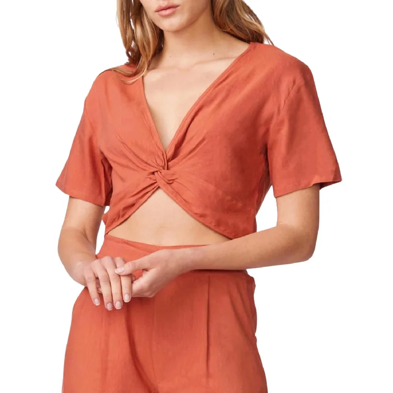 Huge Discounts Linen Front Twist Top In Faded Rust