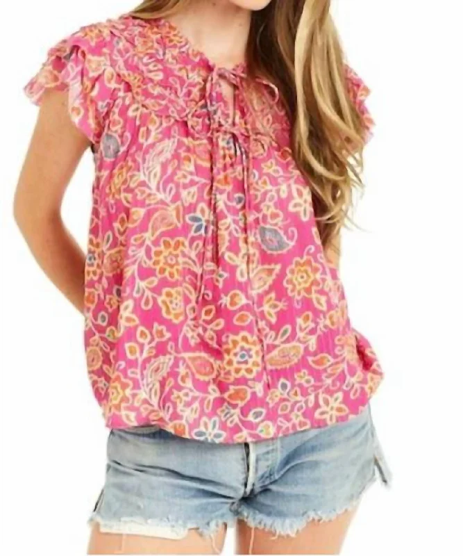 Fantastic Deals Liza Ruffle Trim Blouse In Alessandra Pink Print