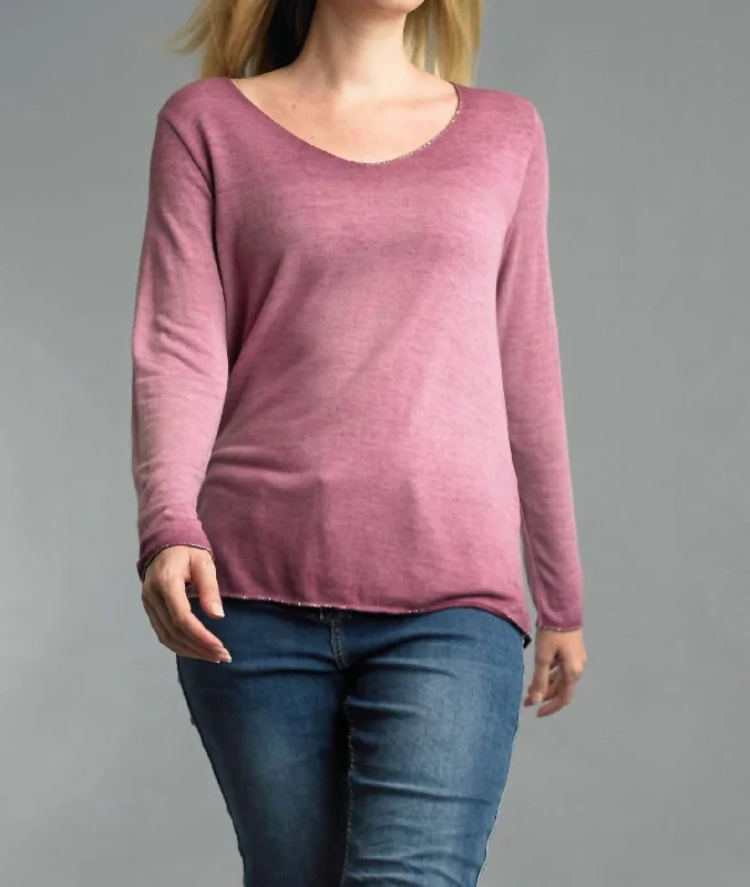 Seasonal Clearance Long Sleeve Basic Tee In Wine