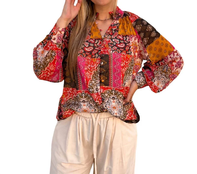 Price Rollback Long Sleeve Button Up Top In Baylee Paisley Print