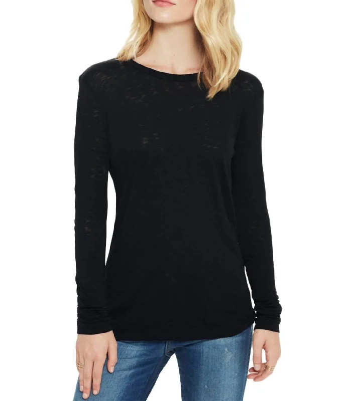 Price Meltdown Long Sleeve Classic Slub Cotton Top In Black
