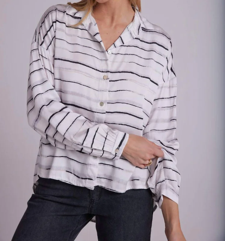 Limited Time Offer Long Sleeve High Low Hem Shirt In Frosted Stripe Print