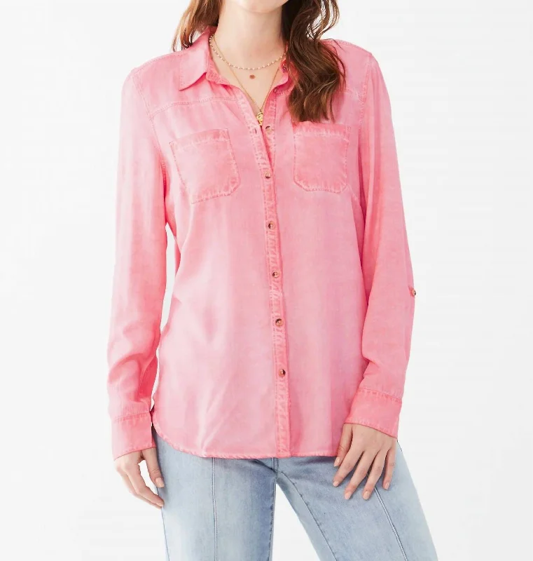 Closeout Long Sleeve Roll Tab Shirt In Flamingo Pink