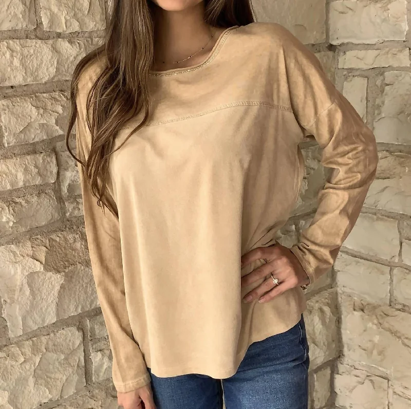 Great Deals Long Sleeve Round Neck Tunic In Camel