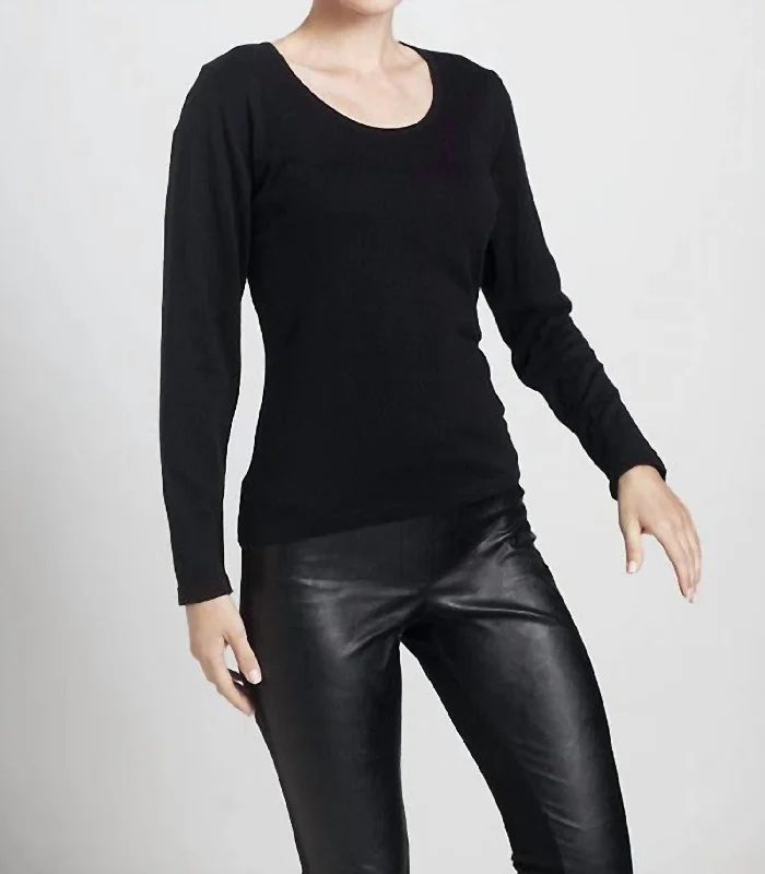 Steals and Deals Long Sleeve Scoop-Neck Top In Black